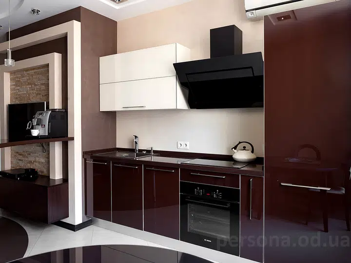 Coffee-coloured glass kitchen