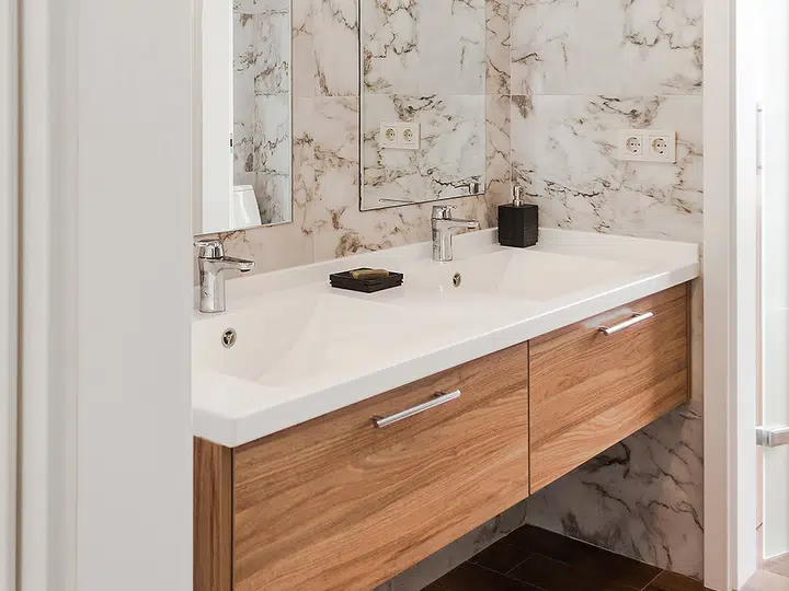 Wall-hung vanity with two basins