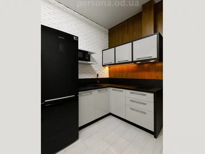 Compact black-and-white kitchen