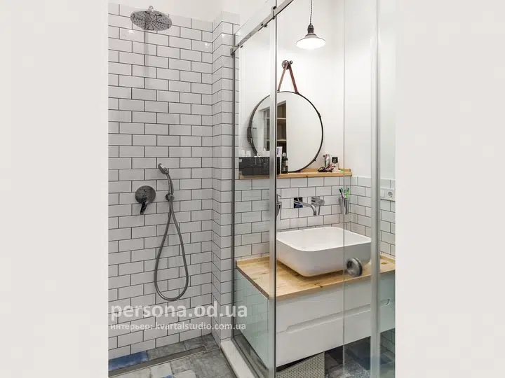Bathroom vanity with a wooden worktop
