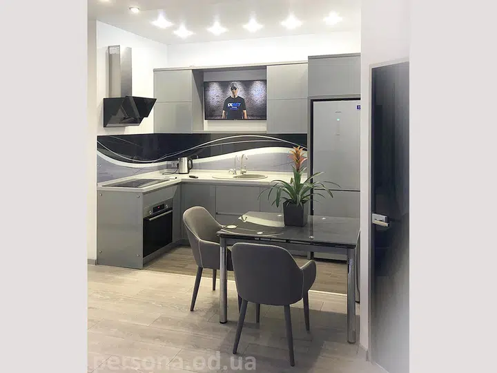 High-tech kitchen in grey glass
