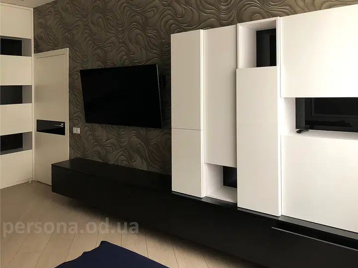 Living room in black-and-white graphics with lighting