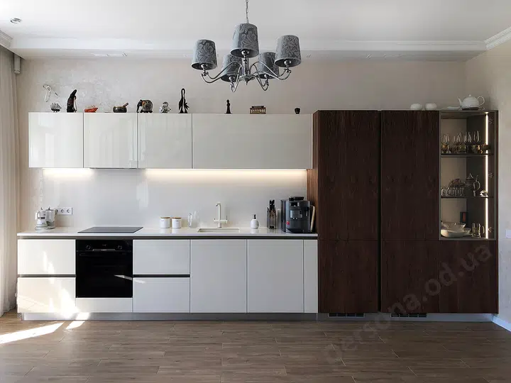 White kitchen with veneered tall units
