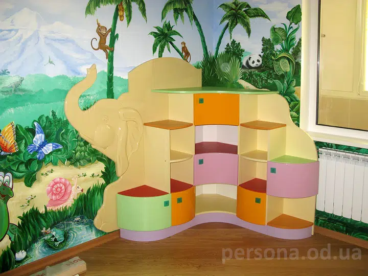 Cheerful elephant in a playroom