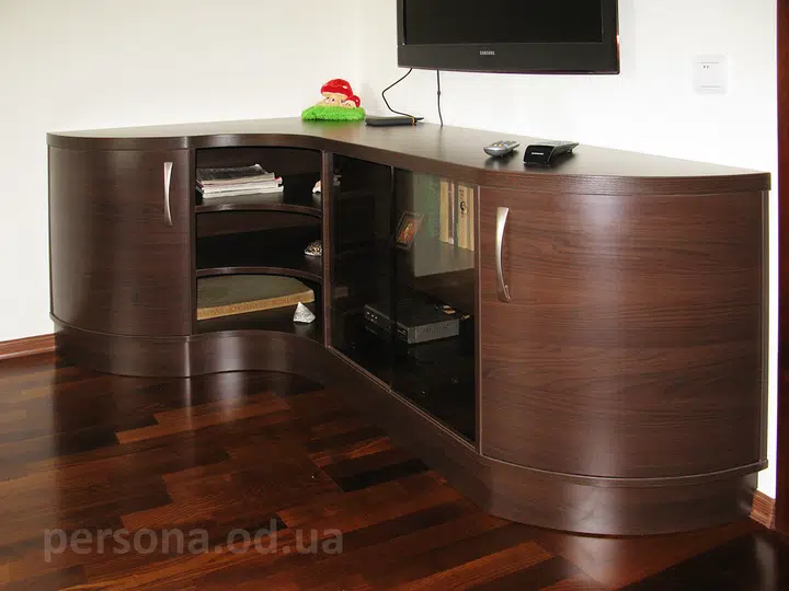 TV unit with rounded doors