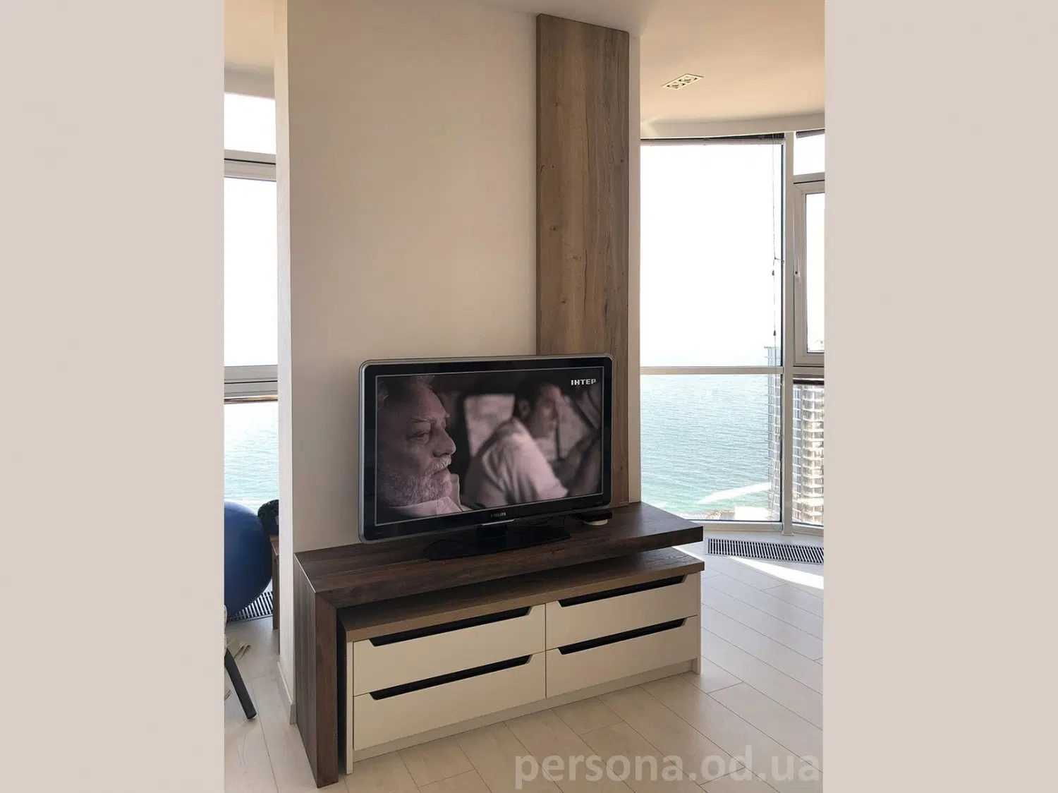 TV unit, panel and armrest cabinet in a living room
