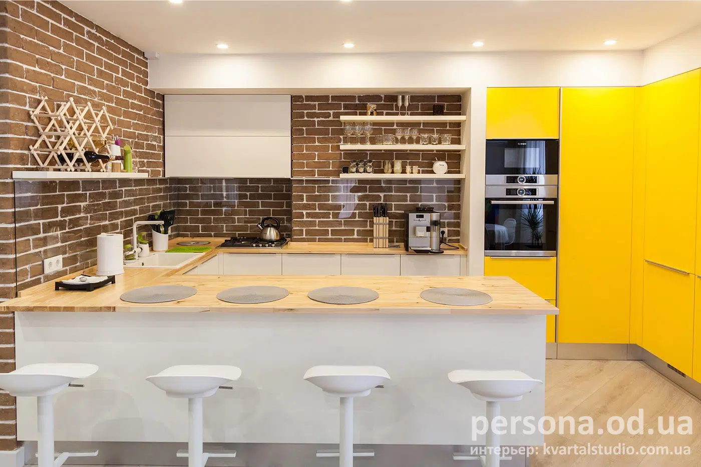 Studio kitchen with exposed brickwork