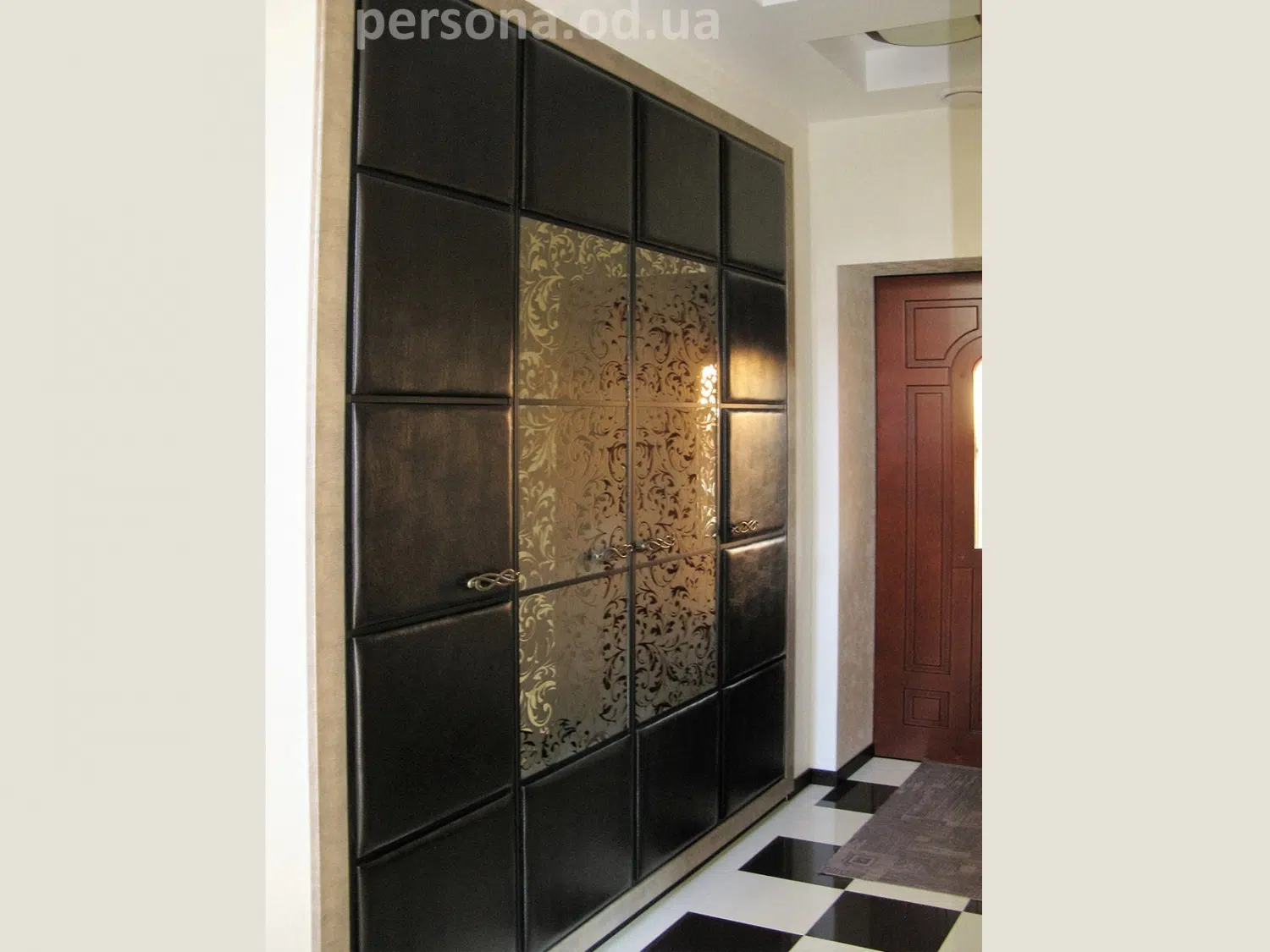 Framed wardrobe with leather inserts