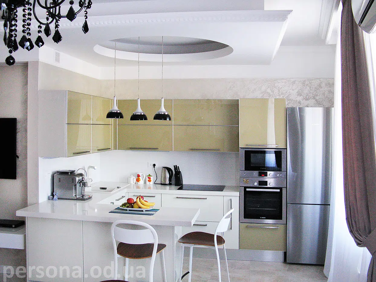 Olive-green studio kitchen
